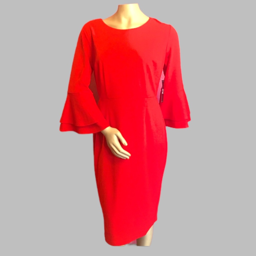 NWT NY&C dress in holiday red. Medium. Bell Ruffle Sleeves! Bundle and save!